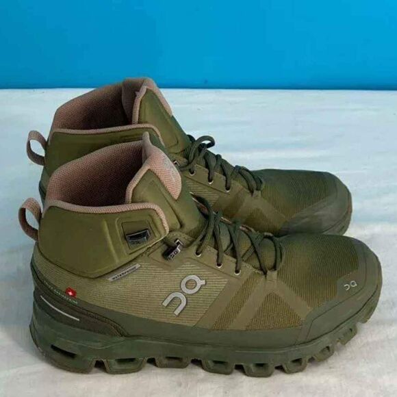 ON CLOUD Cloudrock Waterproof Green Brown Weatherproof Lace up Shoes Boots 9 - Picture 1 of 6